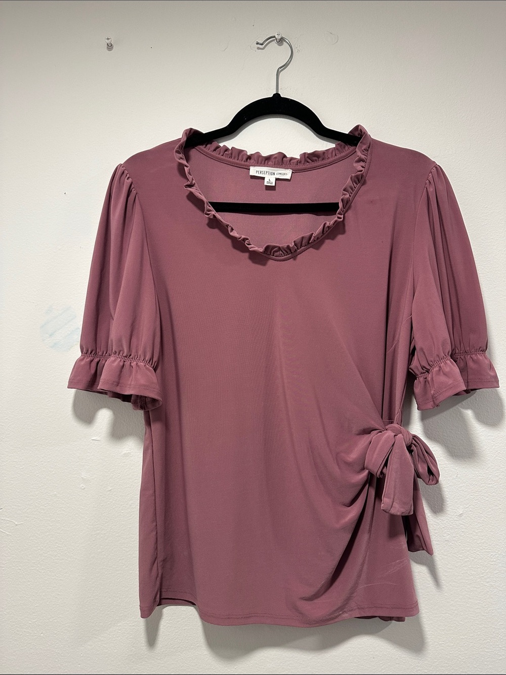 Perseption Mauve Ruffle Tie-Side Blouse 101